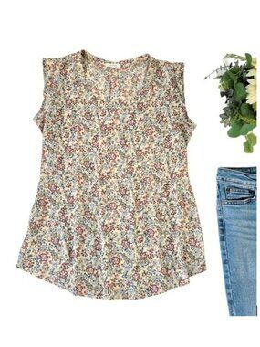 Pleione Cream Floral Cap-Sleeve Blouse
